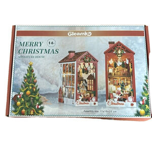 NWT Christmas DIY Book Nook with LED Lights 3D Wood Puzzle Mini Building Kit
